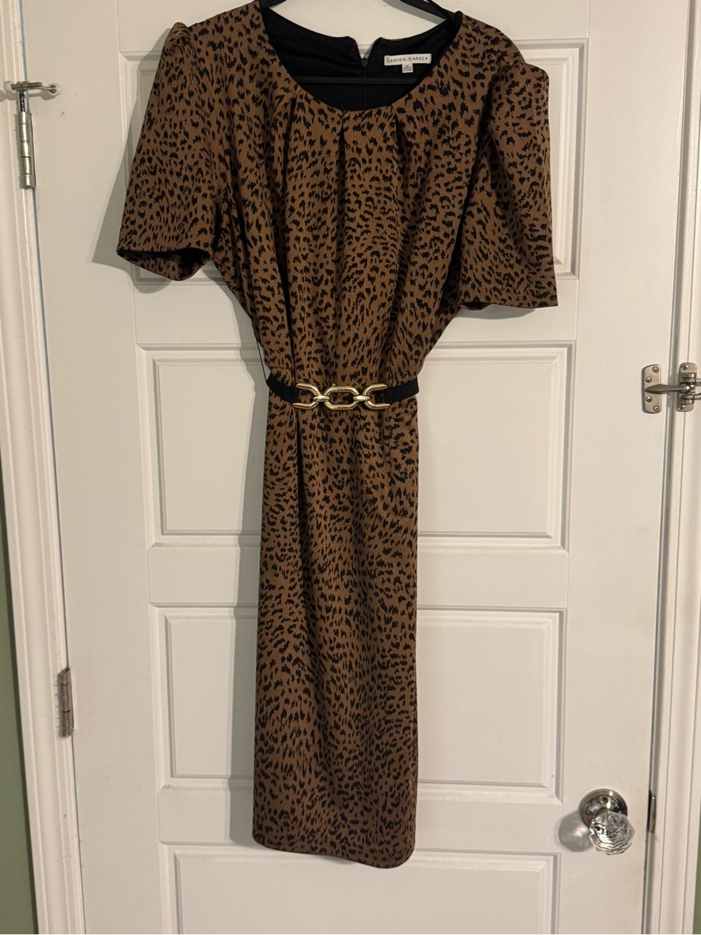 Sandra Darren Brown Leopard-Print Belted Midi Dress